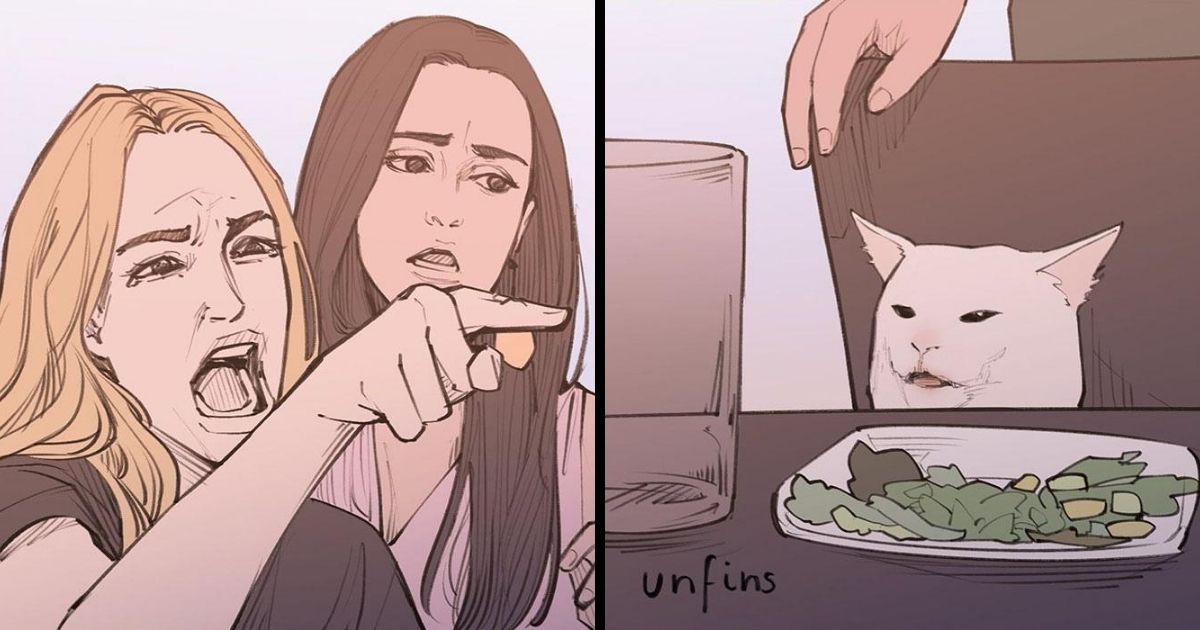 Мем с котом и девушками шаблон